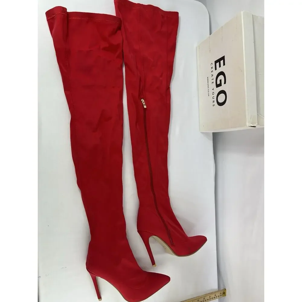 EGO Alabama Red Lycra Stiletto Sock Boots Pointed Toe Women’s Size 9 UK 7